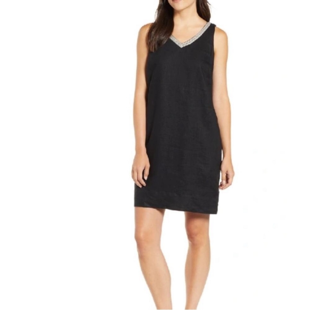 Tommy Bahama Black Lux Linen Embellished Shift Dress Size Small